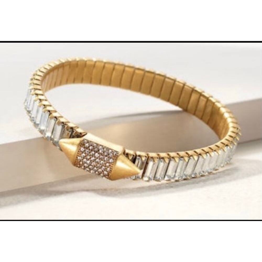 Stella & Dot Baguette Blitz Renegade Stretch Bracelet gold-tone baguette-cut